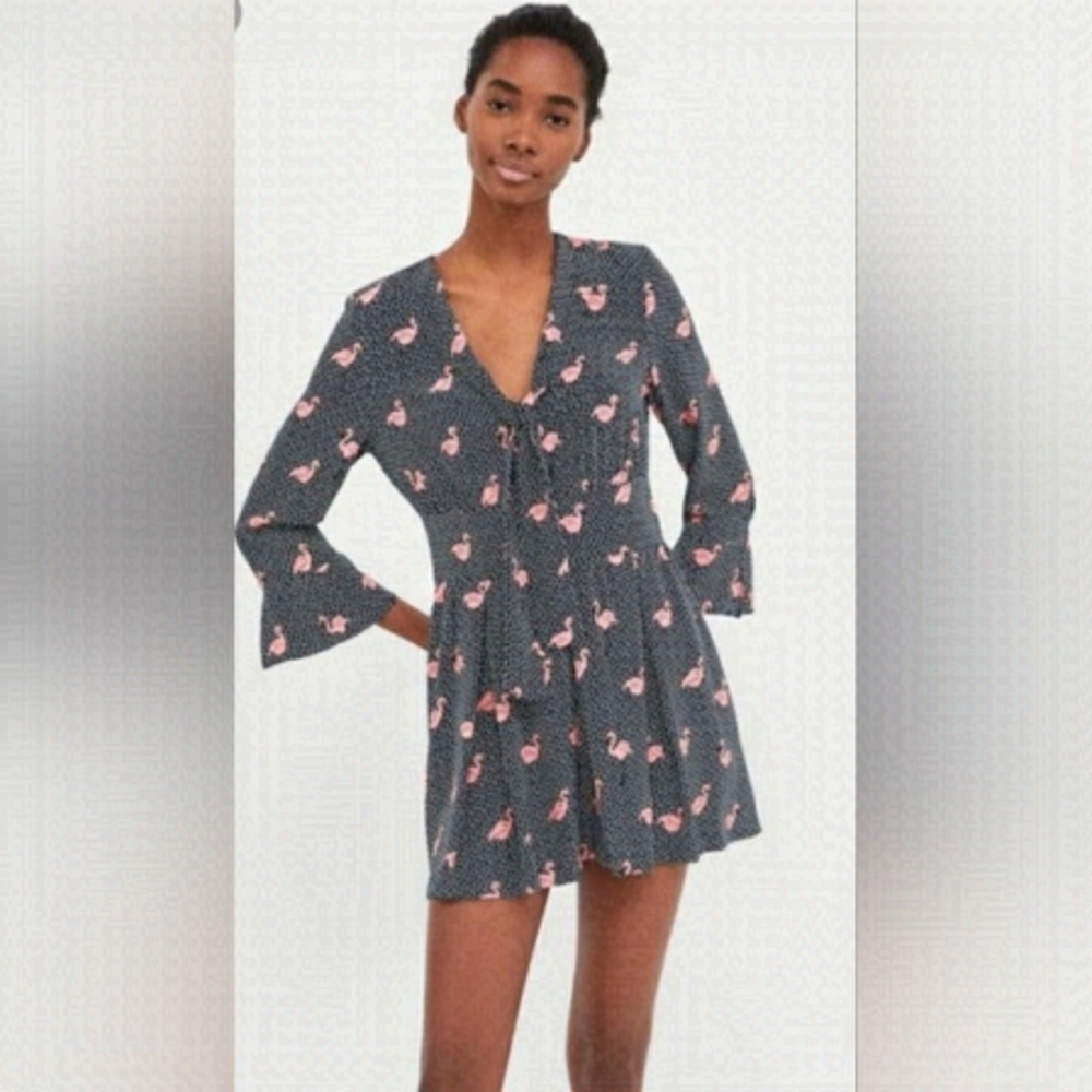 Zara Basic Denim Flamingo Romper